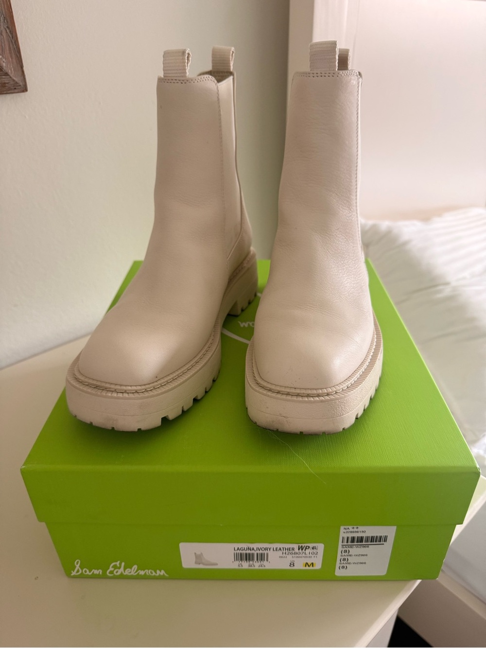 Sam Edelman Ivory Leather Platform Chelsea Booties